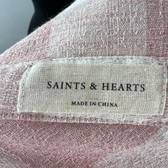 SAINTS & HEARTS Plaid Oversized Flannel Shirt Pink White Ombre Long Slv Top M ? - Picture 8 of 8